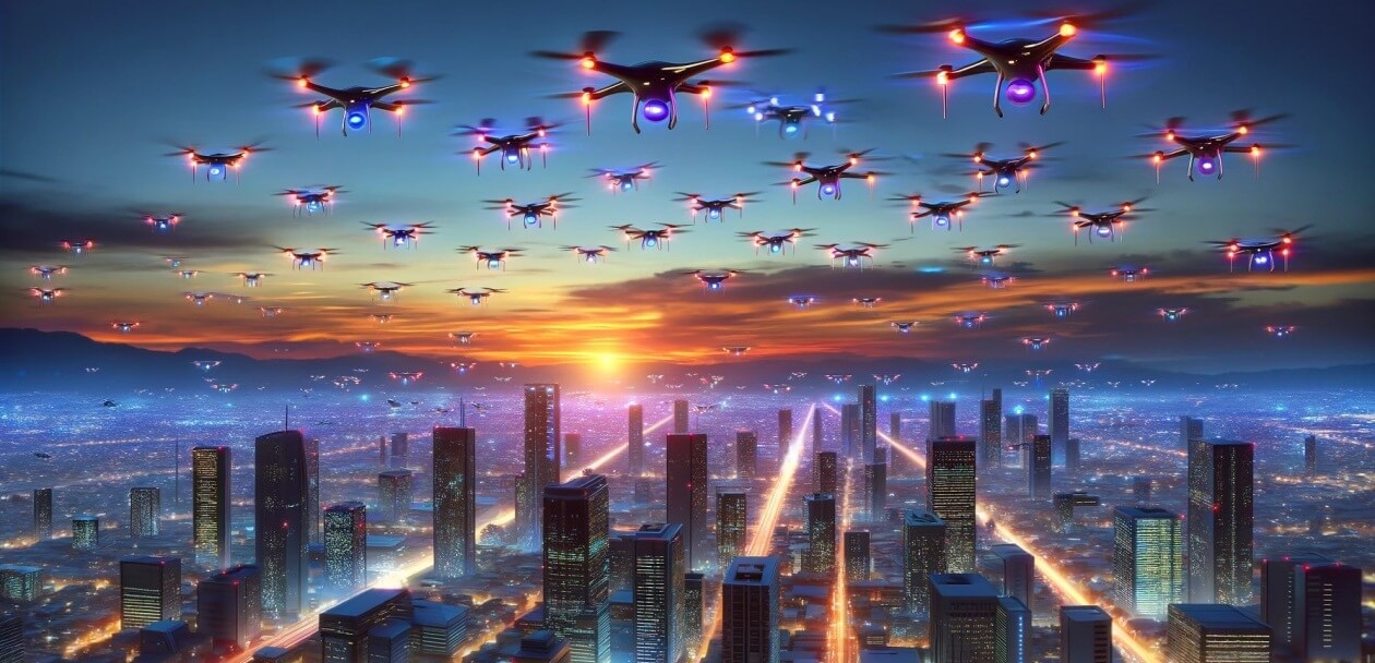 Una loca historia con el futuro tráfico caótico de drones tripulados